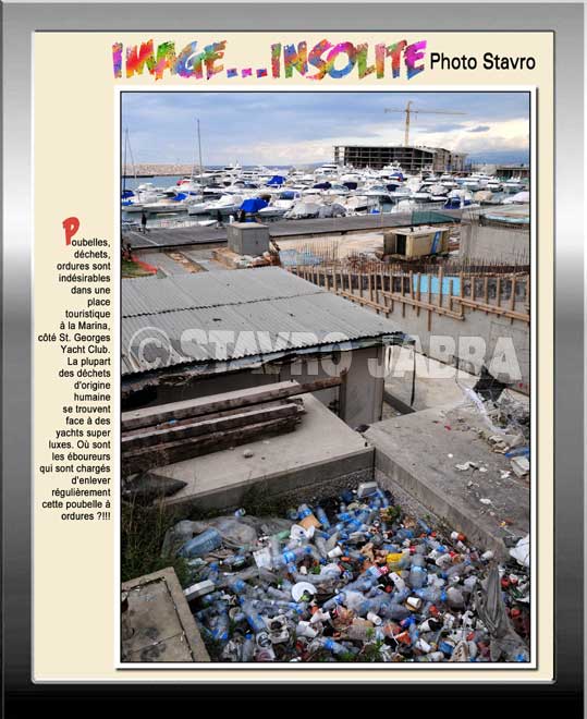 photo stavro - Poubelles, déchets, ordures sont indésirables dans une place touristique à la Marina, côté St. Georges Yacht Club à Beyrouth