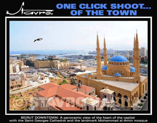 Beirut Downtown-A panoramic view of the heart of the capital with the Saint Georges Cathedral and the landmark Mohammad al-Amin mosque