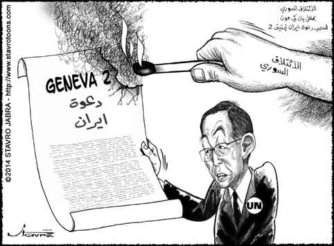 stavro-La coalition syrienne donne Ban Ki Moon un d�lai pour retirer l'invitation � l'Iran pour participer � Gen�ve 2