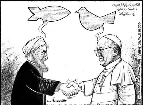 stavro-Le pape Fran�ois re�oit Hassan Rohani au Vatican et appelle l'Iran � oeuvrer pour la paix au Moyen-Orient.