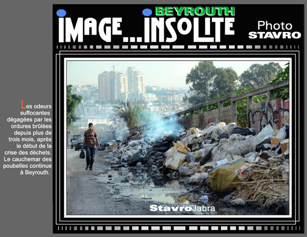 photo stavro-Les odeurs suffocantes dgages par les ordures brles depuis plus de trois mois, aprs le dbut de la crise des dchets. Le cauchemar des poubelles continue  Beyrouth.