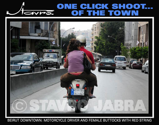 Beirut Downtown-Motorcycle driver and female buttocks with red string