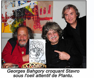 Georges Bahgory croquant Stavro sous l'oeil attentif de Plantu.